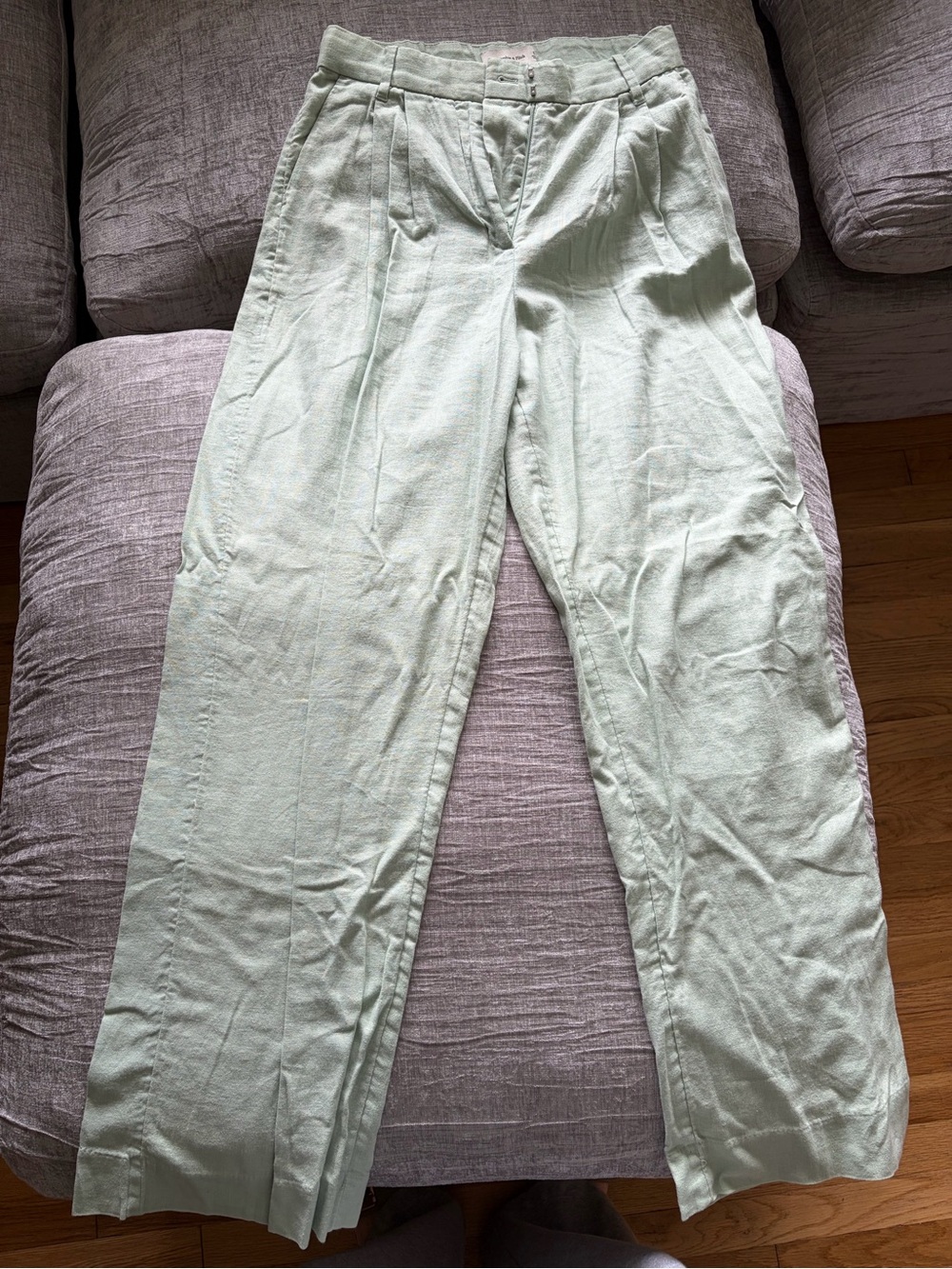 Abercrombie Curve Love Mint Green Linen Wide Leg Pants Sz S